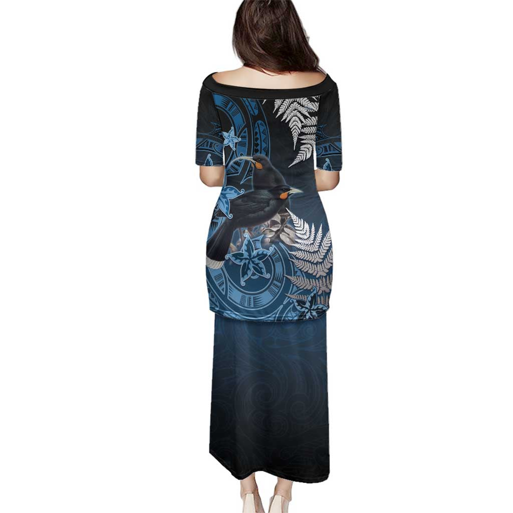 New Zealand Huia Bird Family Matching Puletasi and Hawaiian Shirt Aotearoa Maori Pattern