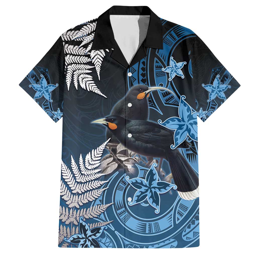 New Zealand Huia Bird Family Matching Short Sleeve Bodycon Dress and Hawaiian Shirt Aotearoa Maori Pattern