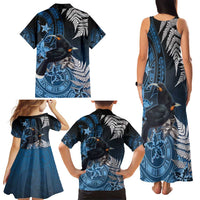 New Zealand Huia Bird Family Matching Tank Maxi Dress and Hawaiian Shirt Aotearoa Maori Pattern