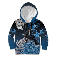 New Zealand Huia Bird Kid Hoodie Aotearoa Maori Pattern