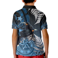 New Zealand Huia Bird Kid Polo Shirt Aotearoa Maori Pattern