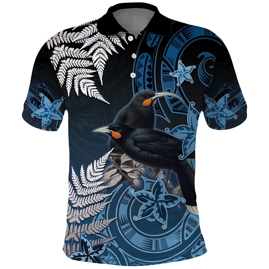 New Zealand Huia Bird Polo Shirt Aotearoa Maori Pattern LT05 Navy - Polynesian Pride