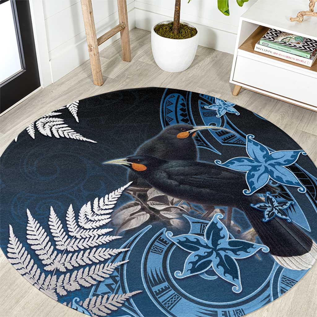 New Zealand Huia Bird Round Carpet Aotearoa Maori Pattern LT05 Navy - Polynesian Pride