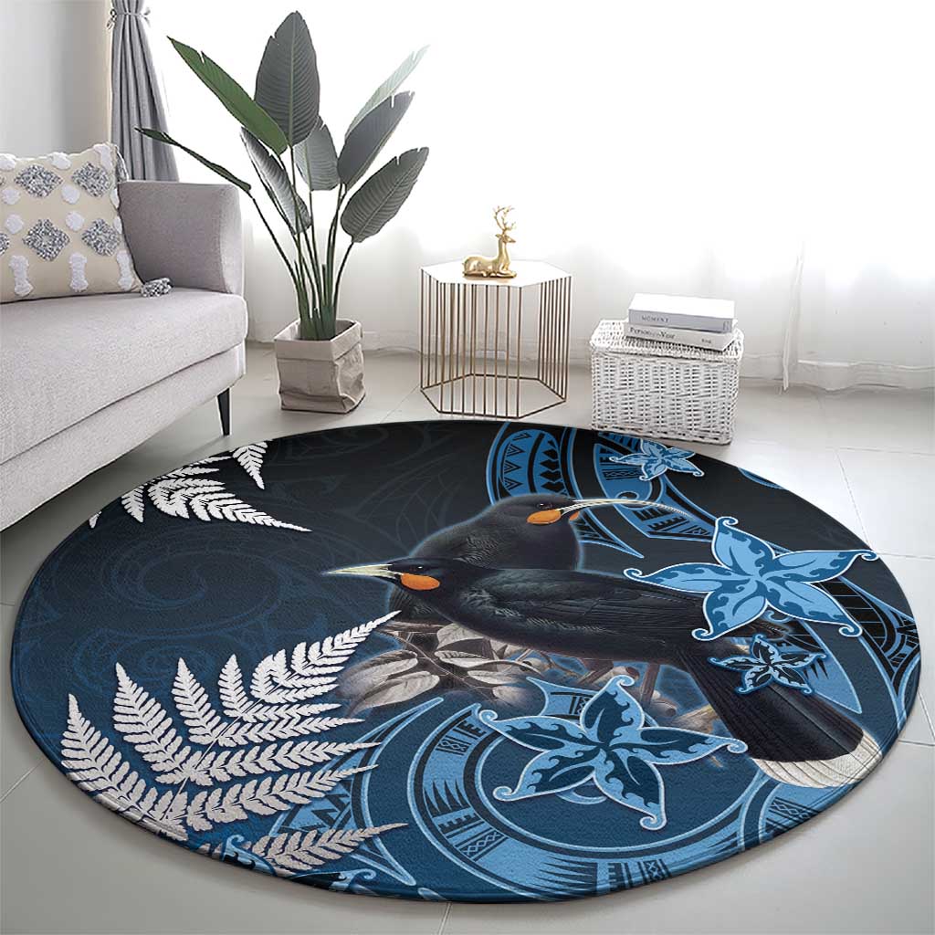 New Zealand Huia Bird Round Carpet Aotearoa Maori Pattern LT05 - Polynesian Pride
