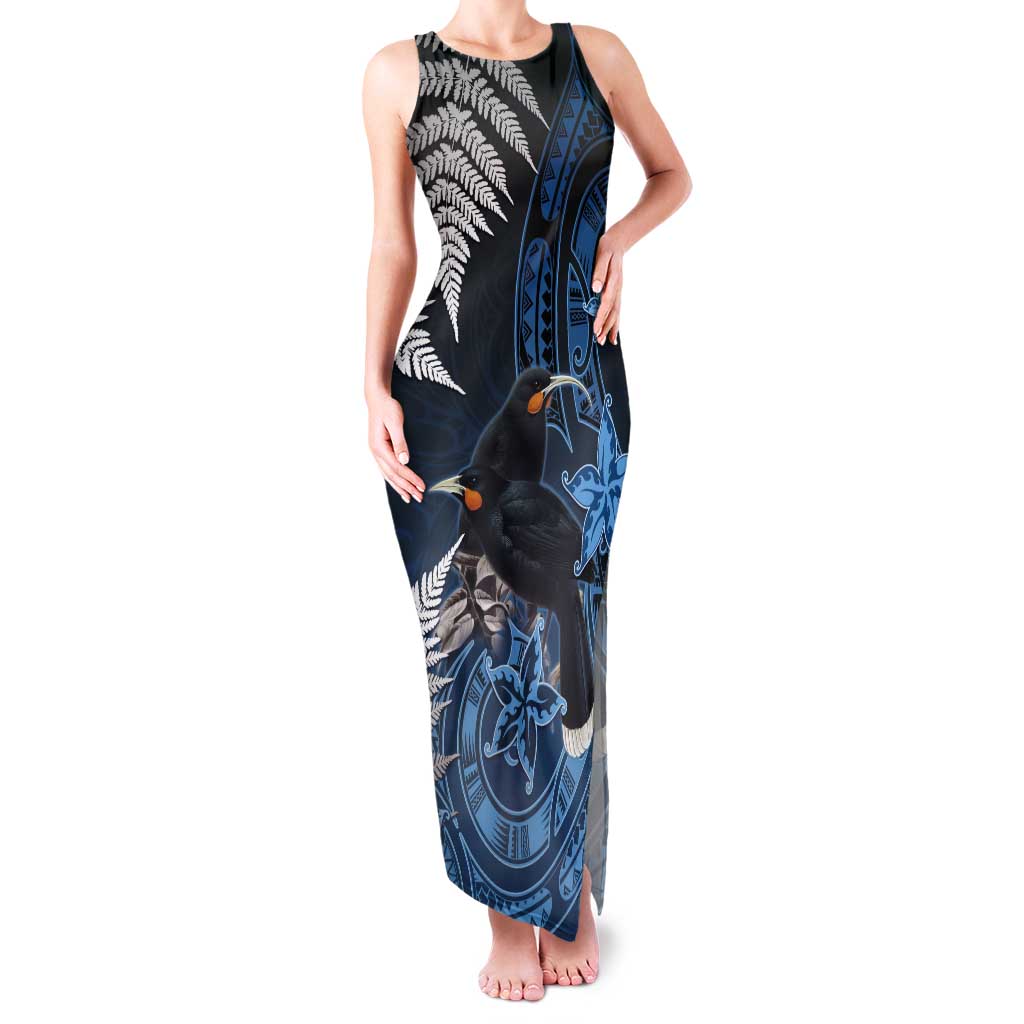 New Zealand Huia Bird Tank Maxi Dress Aotearoa Maori Pattern