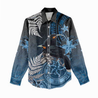 New Zealand Huia Bird Women Casual Shirt Aotearoa Maori Pattern
