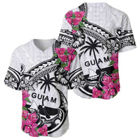 Guam Chamorro Baseball Jersey Bougainvillea White Polynesian Tribal Pattern