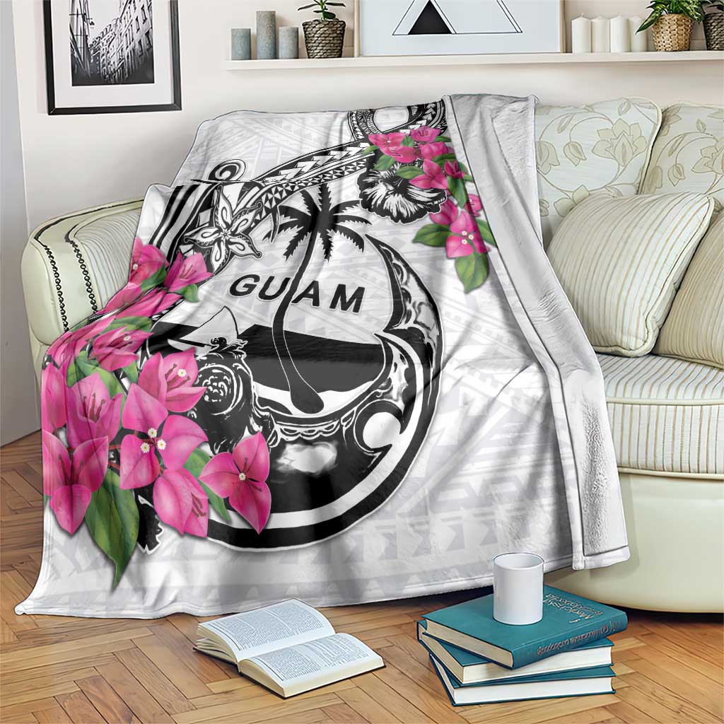 Guam Chamorro Blanket Bougainvillea White Polynesian Tribal Pattern LT05 White - Polynesian Pride