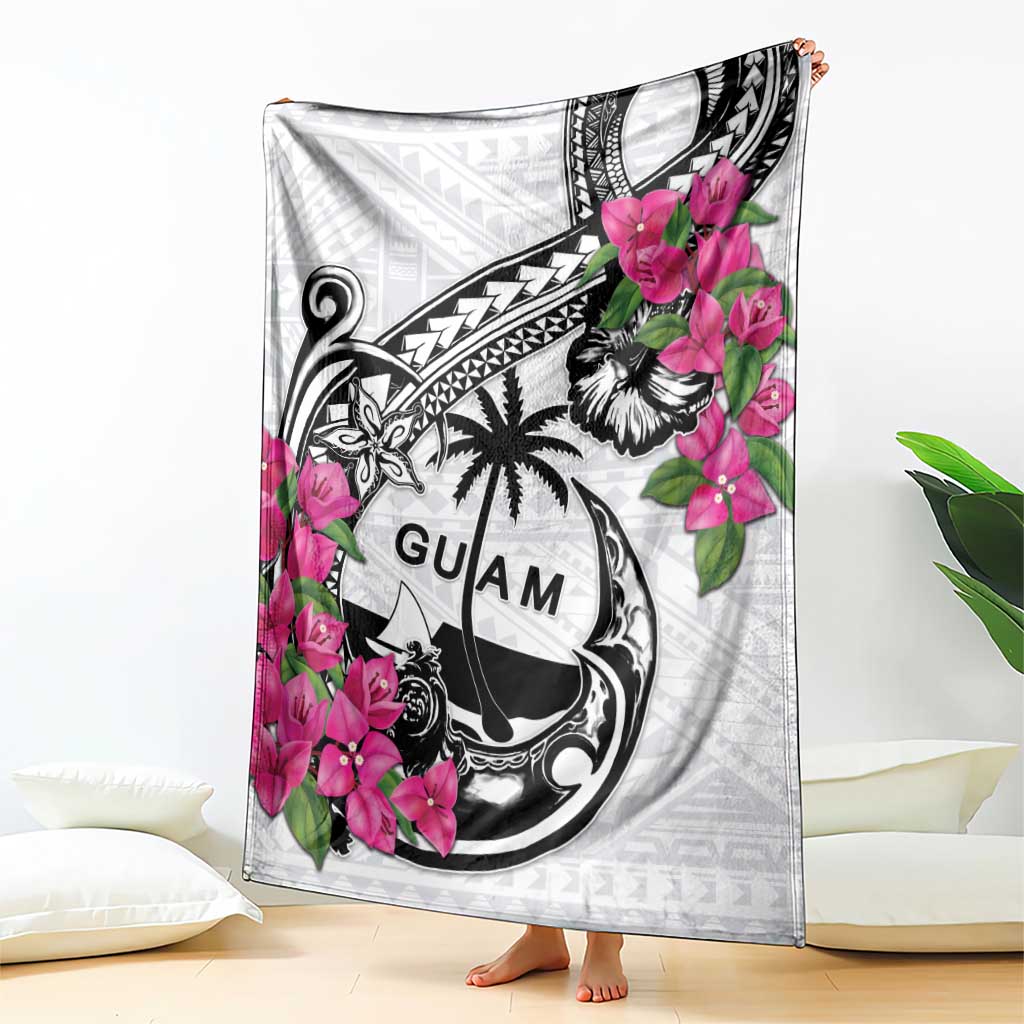 Guam Chamorro Blanket Bougainvillea White Polynesian Tribal Pattern LT05 - Polynesian Pride