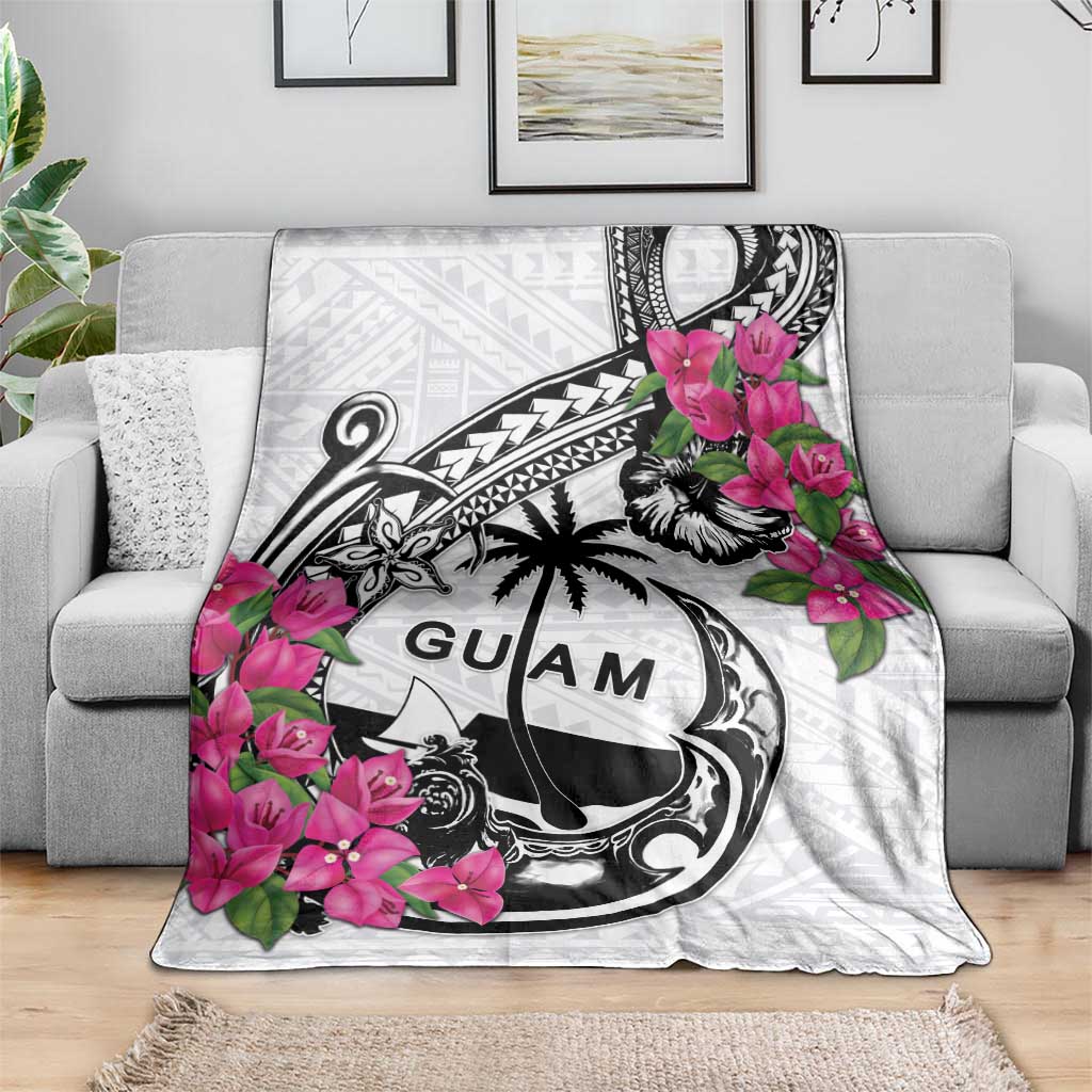 Guam Chamorro Blanket Bougainvillea White Polynesian Tribal Pattern LT05 - Polynesian Pride