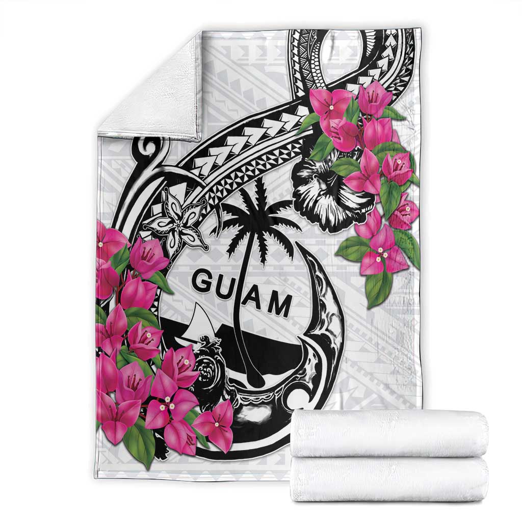 Guam Chamorro Blanket Bougainvillea White Polynesian Tribal Pattern LT05 - Polynesian Pride