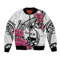 Guam Chamorro Bomber Jacket Bougainvillea White Polynesian Tribal Pattern