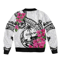 Guam Chamorro Bomber Jacket Bougainvillea White Polynesian Tribal Pattern