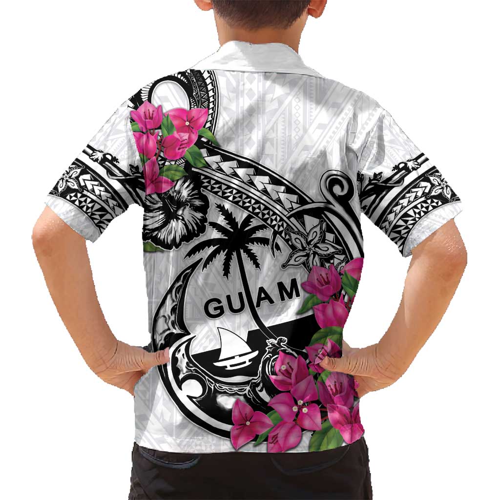 Guam Chamorro Family Matching Long Sleeve Bodycon Dress and Hawaiian Shirt Bougainvillea White Polynesian Tribal Pattern LT05 - Polynesian Pride