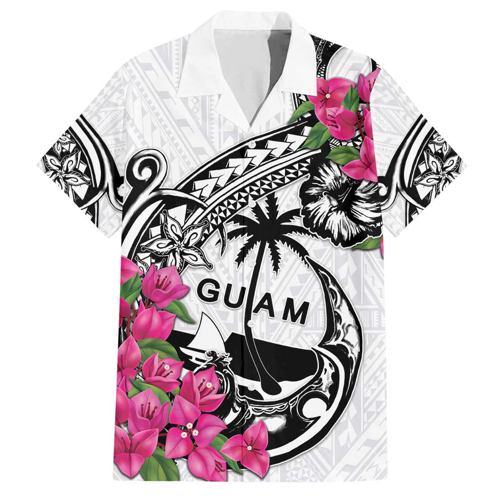 Guam Chamorro Family Matching Long Sleeve Bodycon Dress and Hawaiian Shirt Bougainvillea White Polynesian Tribal Pattern LT05 Dad's Shirt - Short Sleeve White - Polynesian Pride