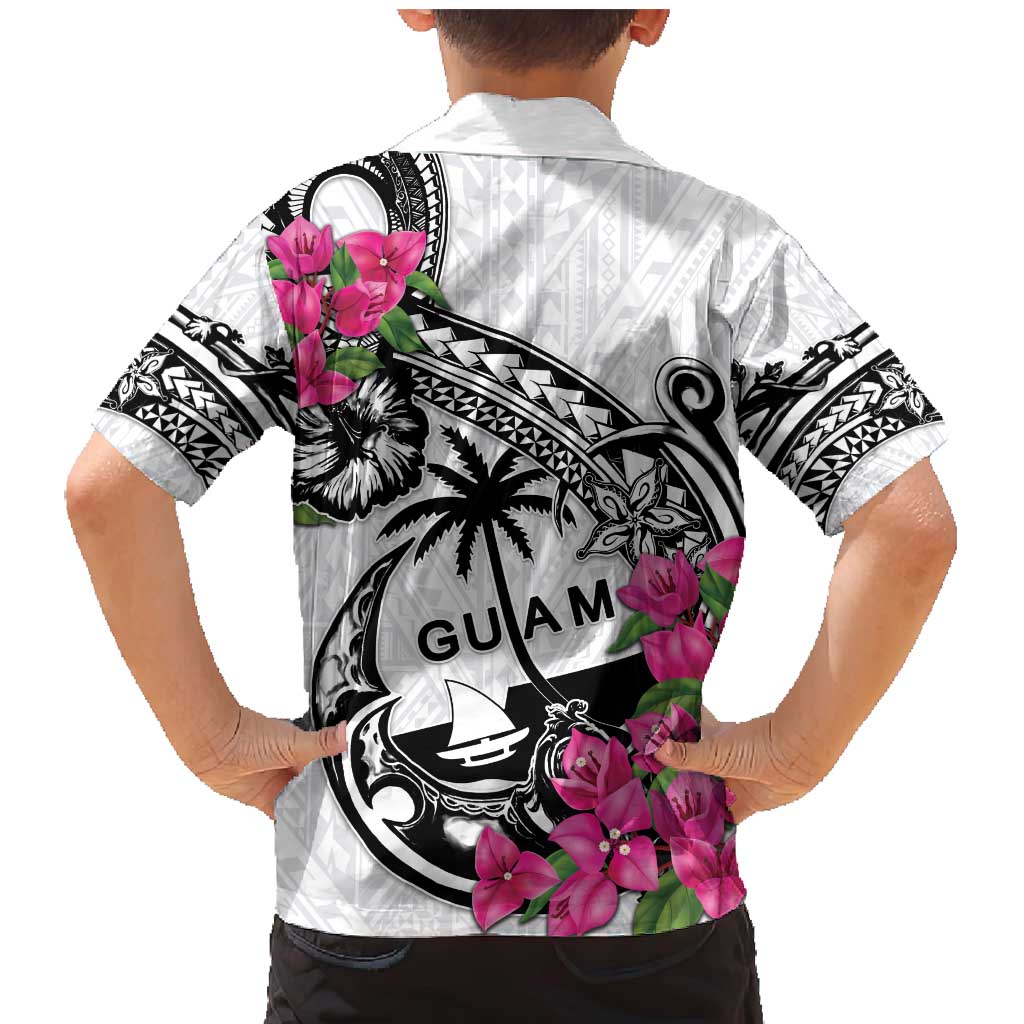 Guam Chamorro Family Matching Mermaid Dress and Hawaiian Shirt Bougainvillea White Polynesian Tribal Pattern LT05 - Polynesian Pride
