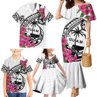 Guam Chamorro Family Matching Mermaid Dress and Hawaiian Shirt Bougainvillea White Polynesian Tribal Pattern LT05 - Polynesian Pride