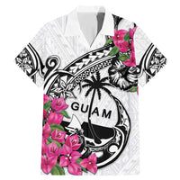 Guam Chamorro Family Matching Mermaid Dress and Hawaiian Shirt Bougainvillea White Polynesian Tribal Pattern LT05 Dad's Shirt - Short Sleeve White - Polynesian Pride