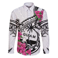 Guam Chamorro Family Matching Mermaid Dress and Hawaiian Shirt Bougainvillea White Polynesian Tribal Pattern LT05 Dad's Shirt - Long Sleeve White - Polynesian Pride