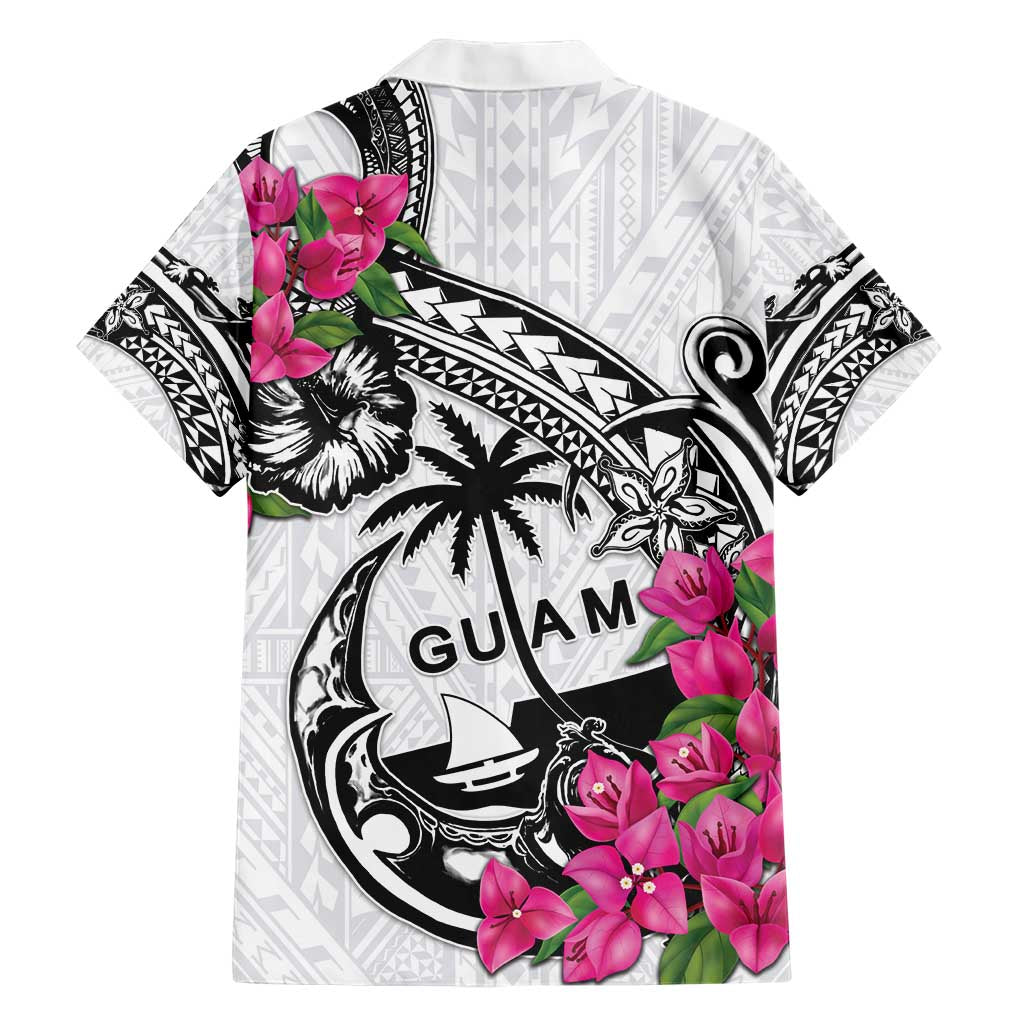 Guam Chamorro Family Matching Short Sleeve Bodycon Dress and Hawaiian Shirt Bougainvillea White Polynesian Tribal Pattern LT05 - Polynesian Pride