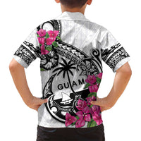 Guam Chamorro Family Matching Tank Maxi Dress and Hawaiian Shirt Bougainvillea White Polynesian Tribal Pattern
