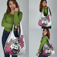 Guam Chamorro Grocery Bag Bougainvillea White Polynesian Tribal Pattern