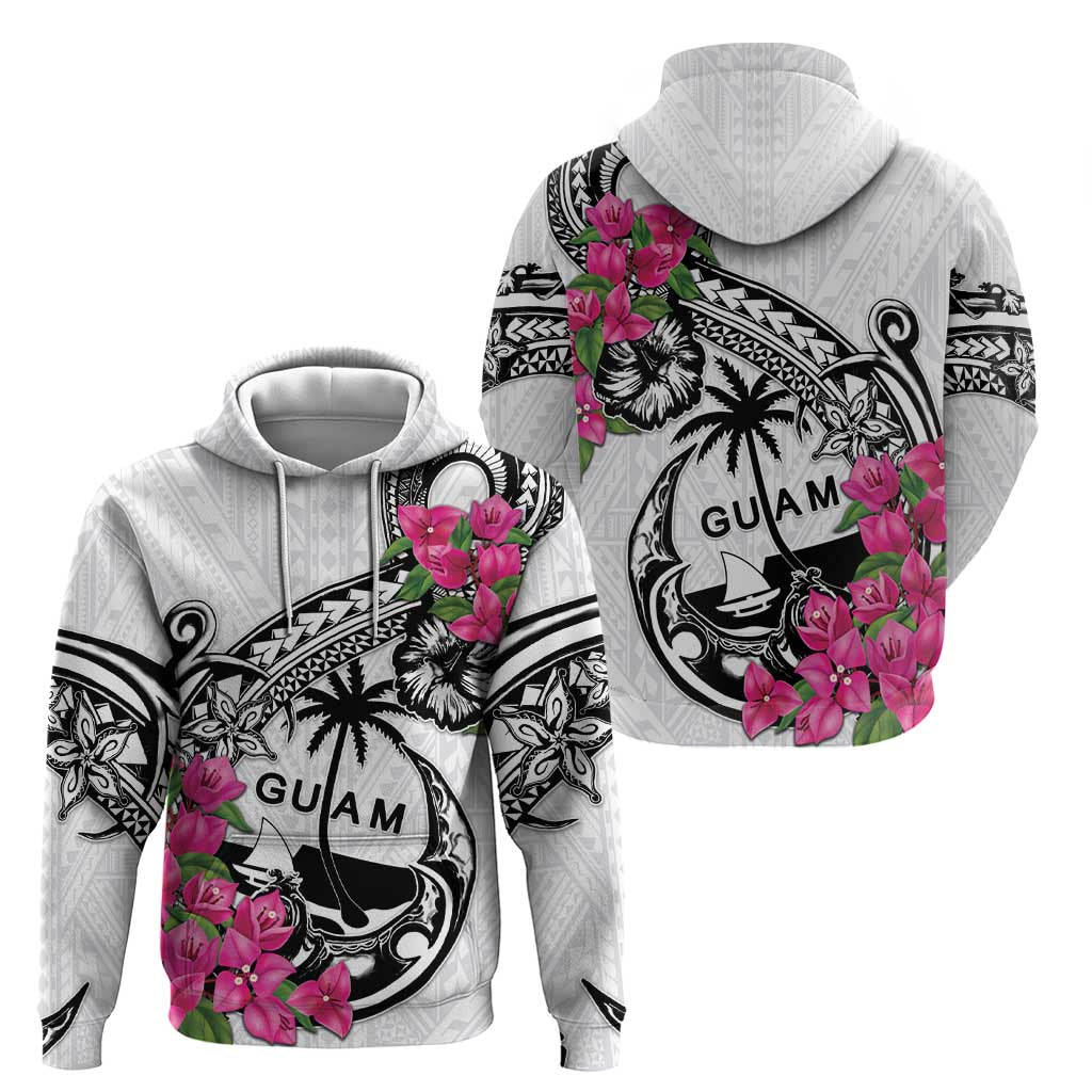 Guam Chamorro Hoodie Bougainvillea White Polynesian Tribal Pattern LT05 - Polynesian Pride