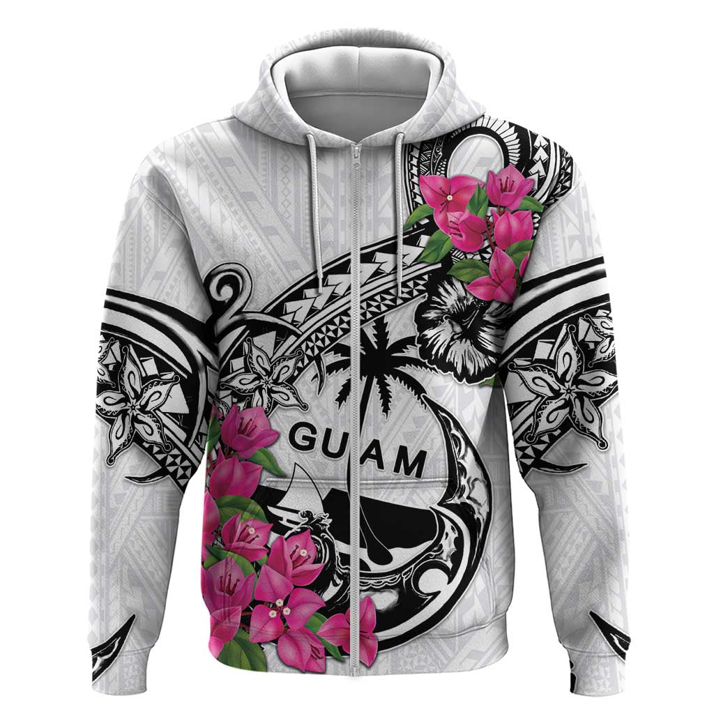 Guam Chamorro Hoodie Bougainvillea White Polynesian Tribal Pattern LT05 Zip Hoodie White - Polynesian Pride