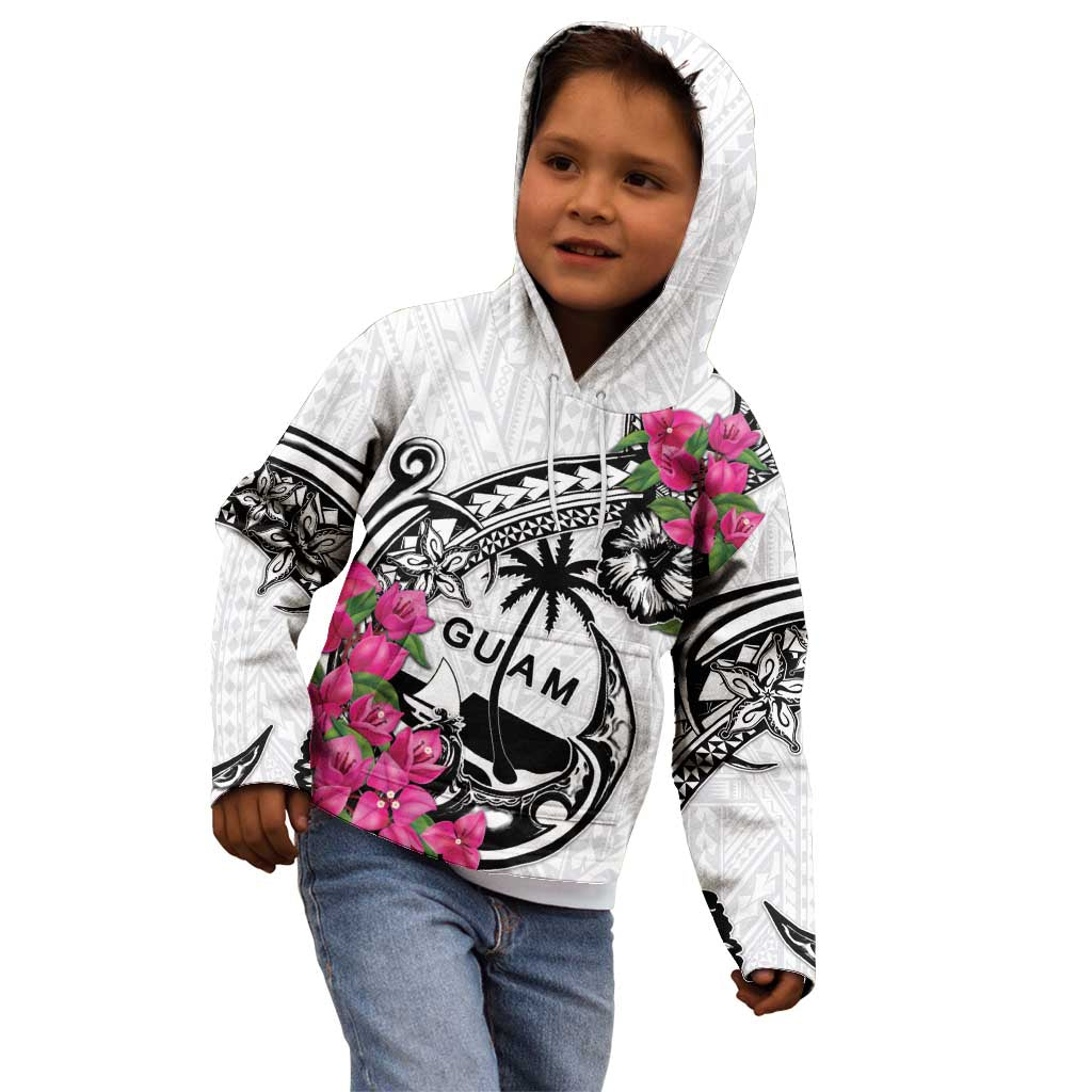 Guam Chamorro Kid Hoodie Bougainvillea White Polynesian Tribal Pattern