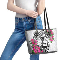 Guam Chamorro Leather Tote Bag Bougainvillea White Polynesian Tribal Pattern