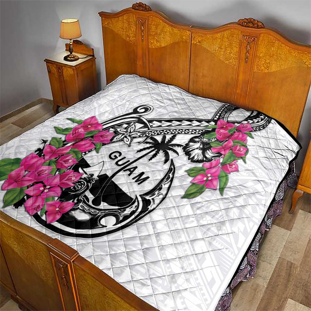 Guam Chamorro Quilt Bougainvillea White Polynesian Tribal Pattern LT05 - Polynesian Pride