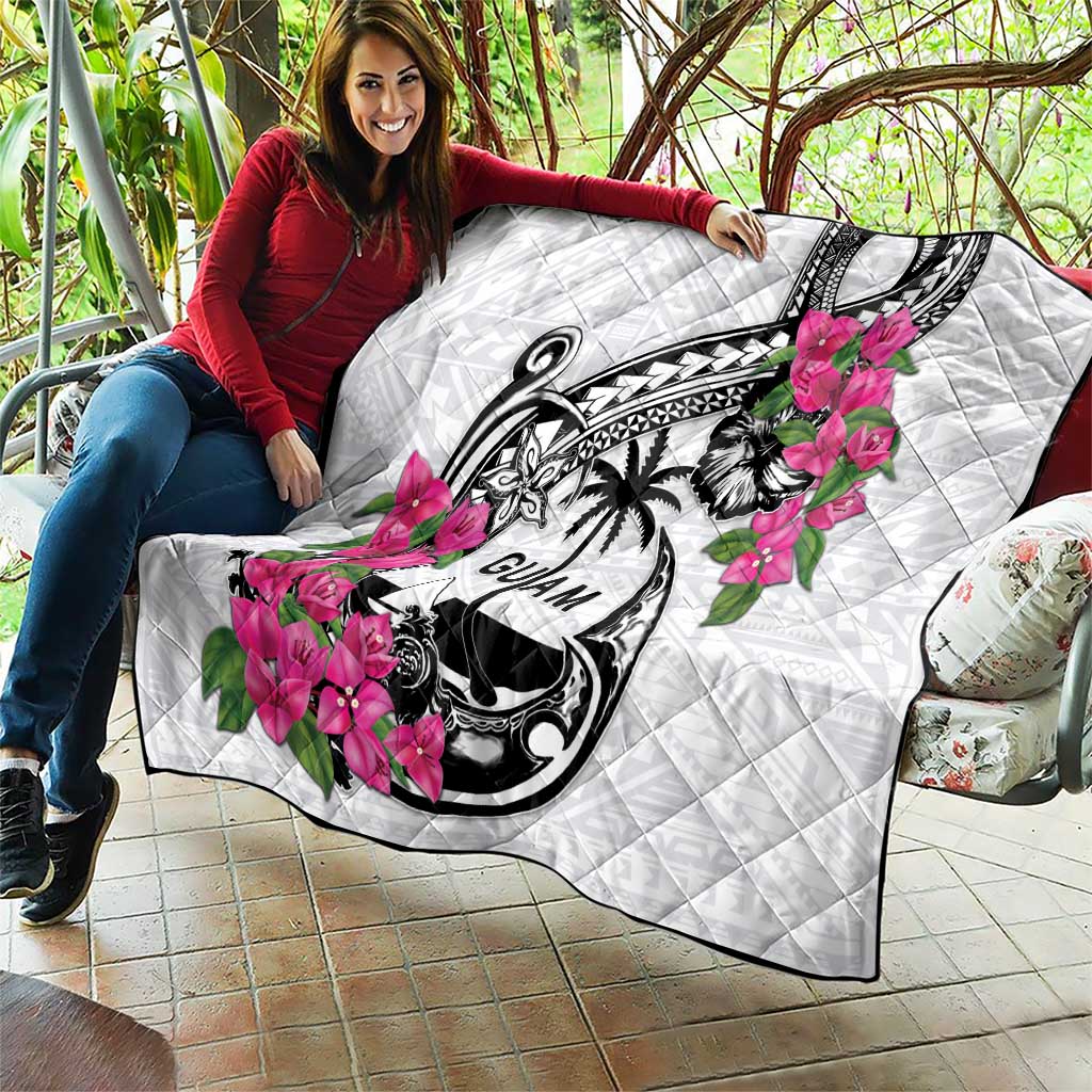Guam Chamorro Quilt Bougainvillea White Polynesian Tribal Pattern LT05 - Polynesian Pride
