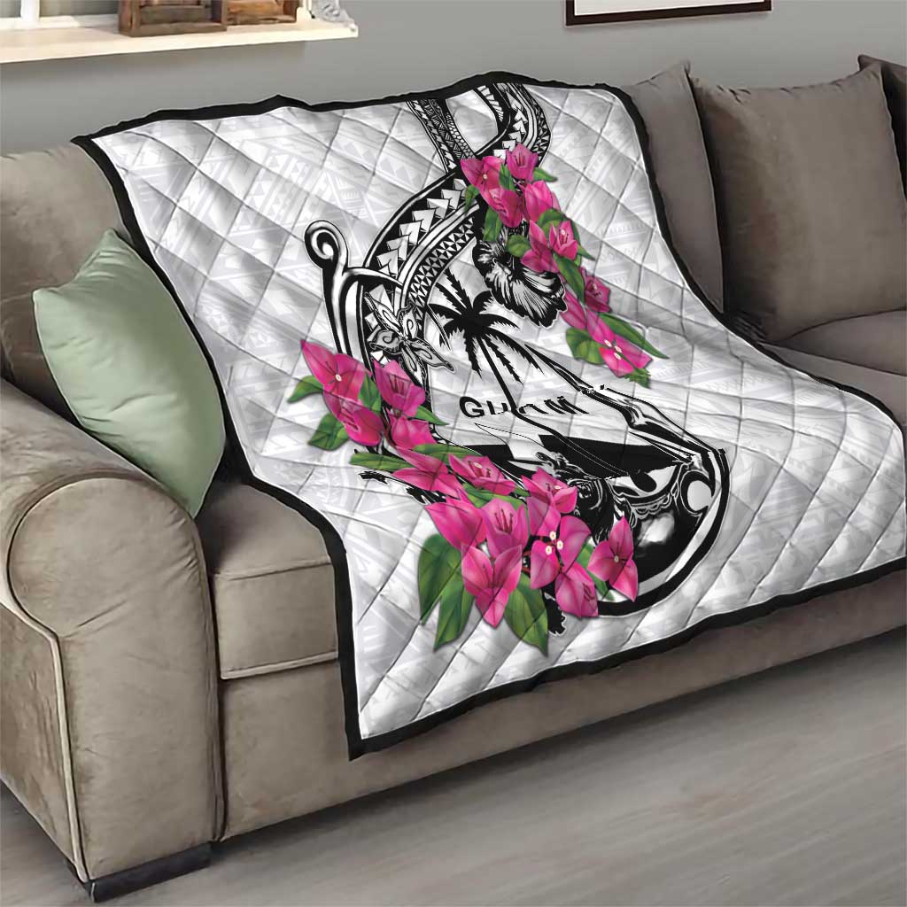 Guam Chamorro Quilt Bougainvillea White Polynesian Tribal Pattern LT05 - Polynesian Pride
