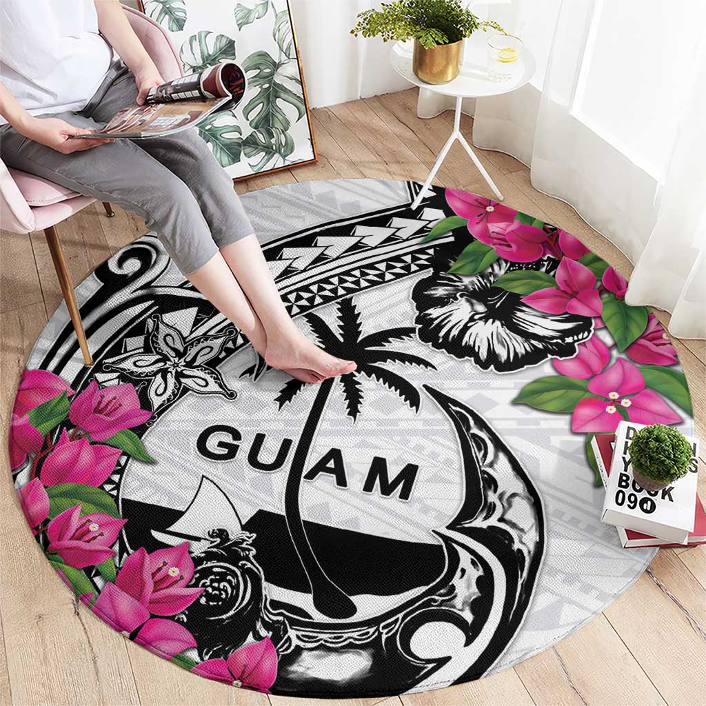 Guam Chamorro Round Carpet Bougainvillea White Polynesian Tribal Pattern LT05 - Polynesian Pride