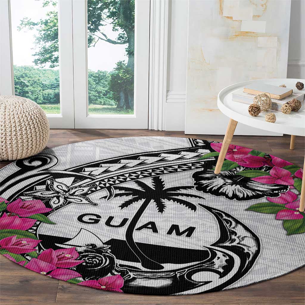 Guam Chamorro Round Carpet Bougainvillea White Polynesian Tribal Pattern LT05 - Polynesian Pride