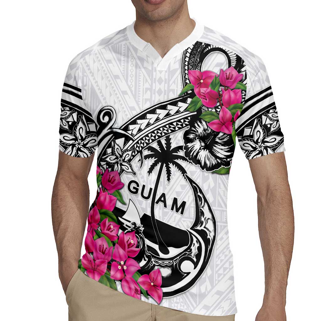 Guam Chamorro Rugby Jersey Bougainvillea White Polynesian Tribal Pattern