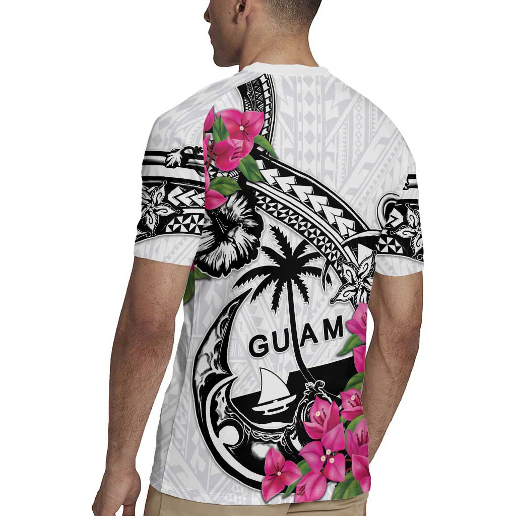 Guam Chamorro Rugby Jersey Bougainvillea White Polynesian Tribal Pattern