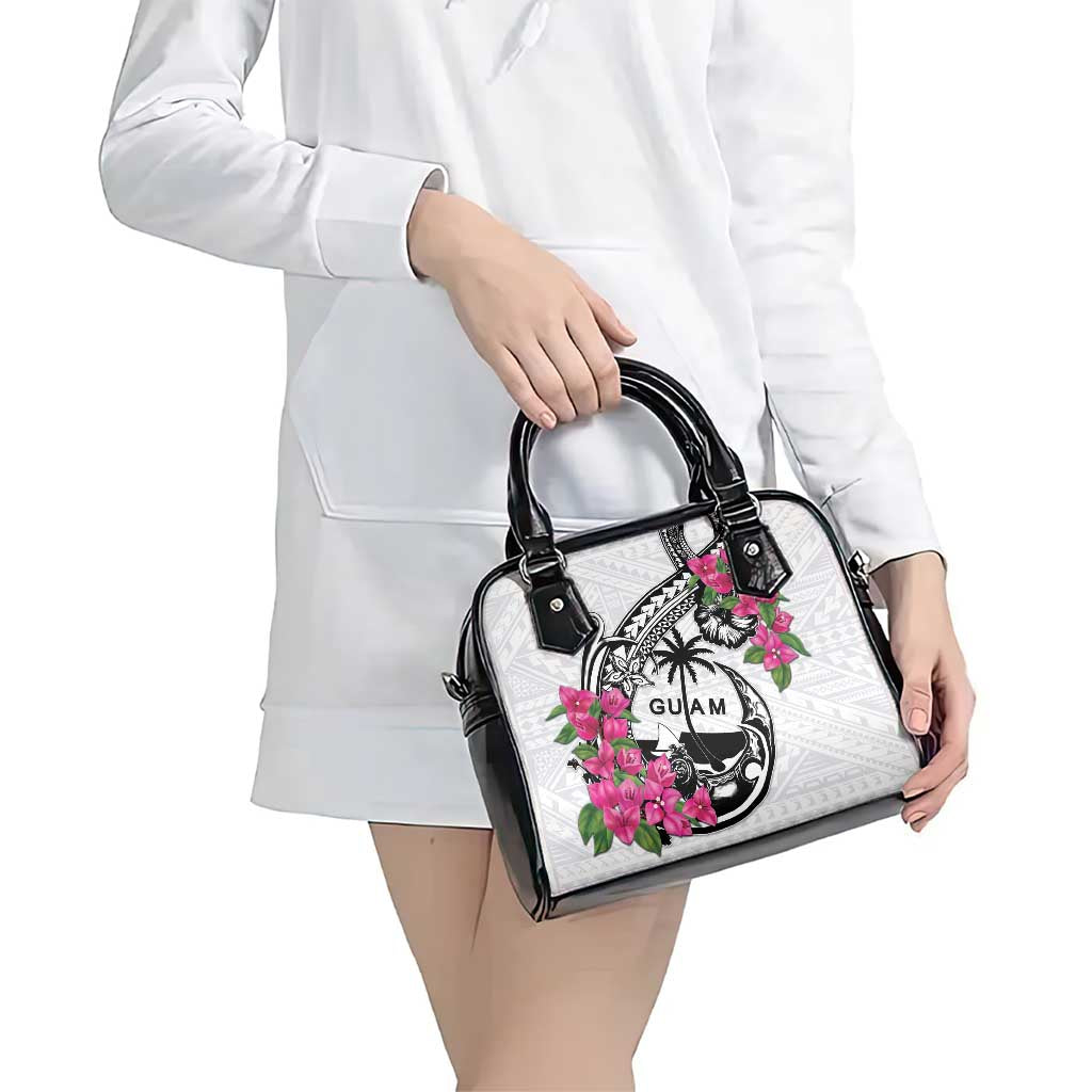 Guam Chamorro Shoulder Handbag Bougainvillea White Polynesian Tribal Pattern