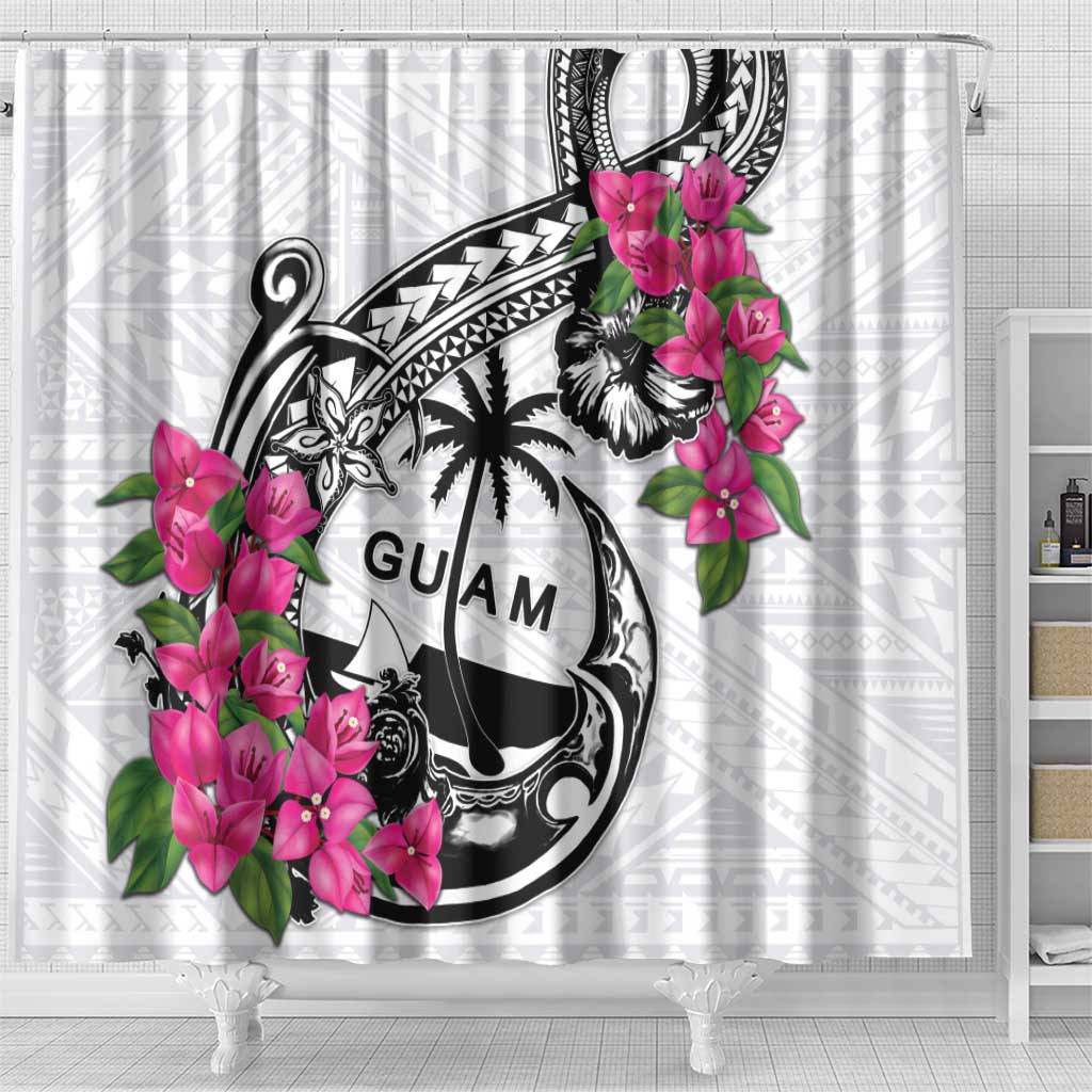 Guam Chamorro Shower Curtain Bougainvillea White Polynesian Tribal Pattern