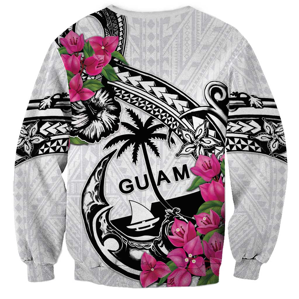 Guam Chamorro Sweatshirt Bougainvillea White Polynesian Tribal Pattern
