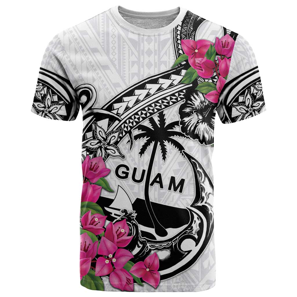 Guam Chamorro T Shirt Bougainvillea White Polynesian Tribal Pattern
