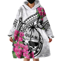 Guam Chamorro Wearable Blanket Hoodie Bougainvillea White Polynesian Tribal Pattern