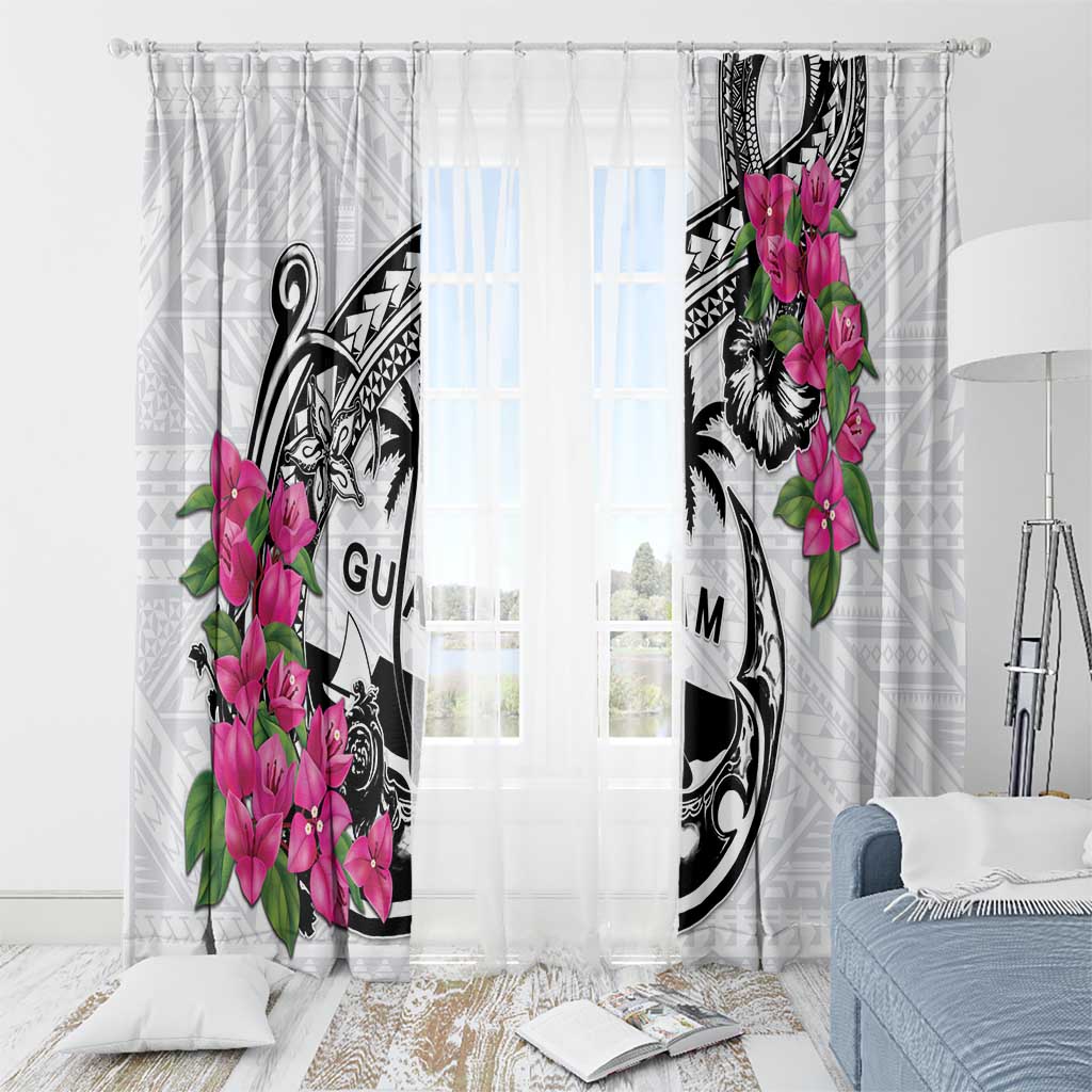 Guam Chamorro Window Curtain Bougainvillea White Polynesian Tribal Pattern
