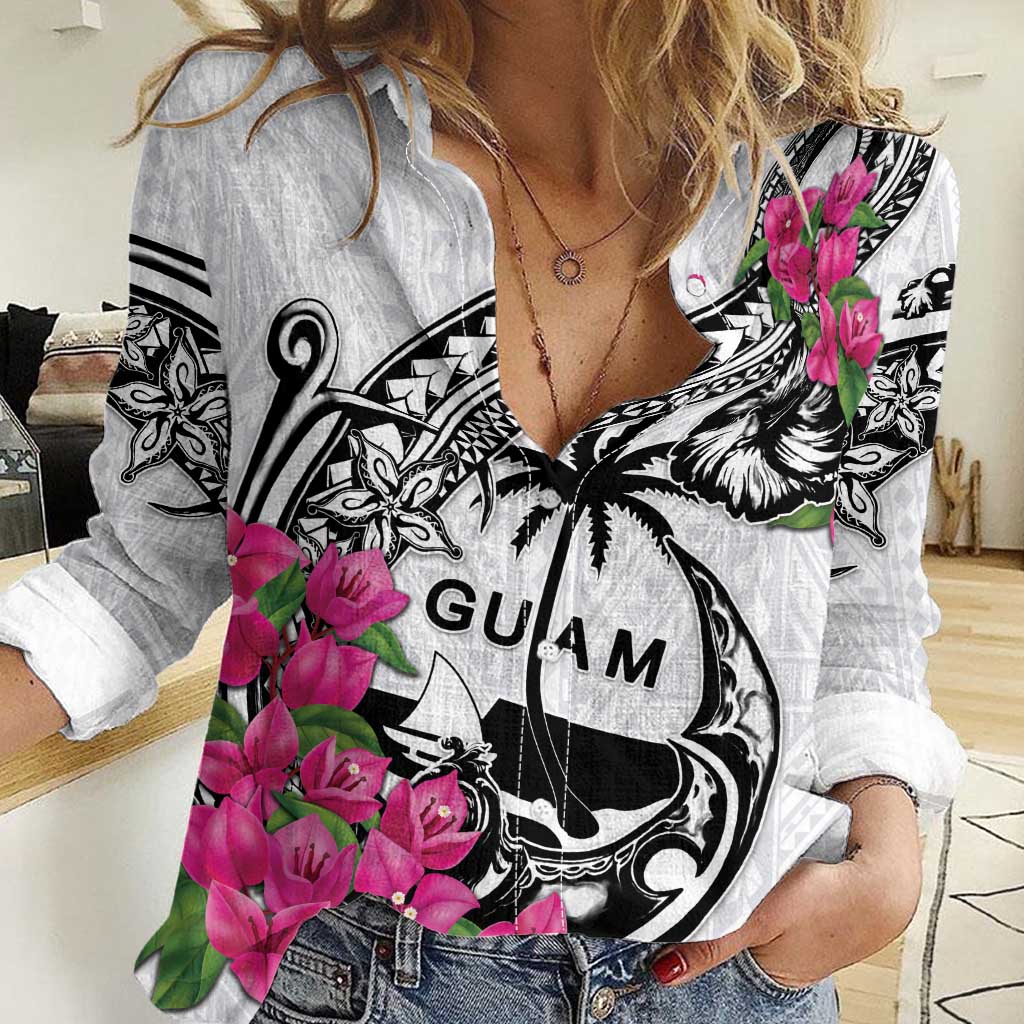 Guam Chamorro Women Casual Shirt Bougainvillea White Polynesian Tribal Pattern LT05 Female White - Polynesian Pride