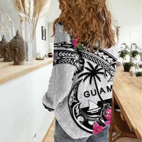 Guam Chamorro Women Casual Shirt Bougainvillea White Polynesian Tribal Pattern LT05 - Polynesian Pride
