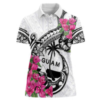 Guam Chamorro Women Polo Shirt Bougainvillea White Polynesian Tribal Pattern
