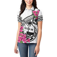 Guam Chamorro Women Polo Shirt Bougainvillea White Polynesian Tribal Pattern