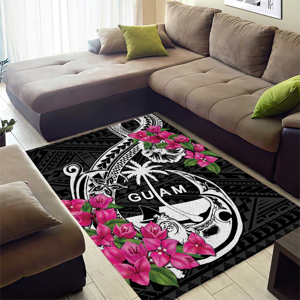 Guam Chamorro Area Rug Bougainvillea Black Polynesian Tribal Pattern
