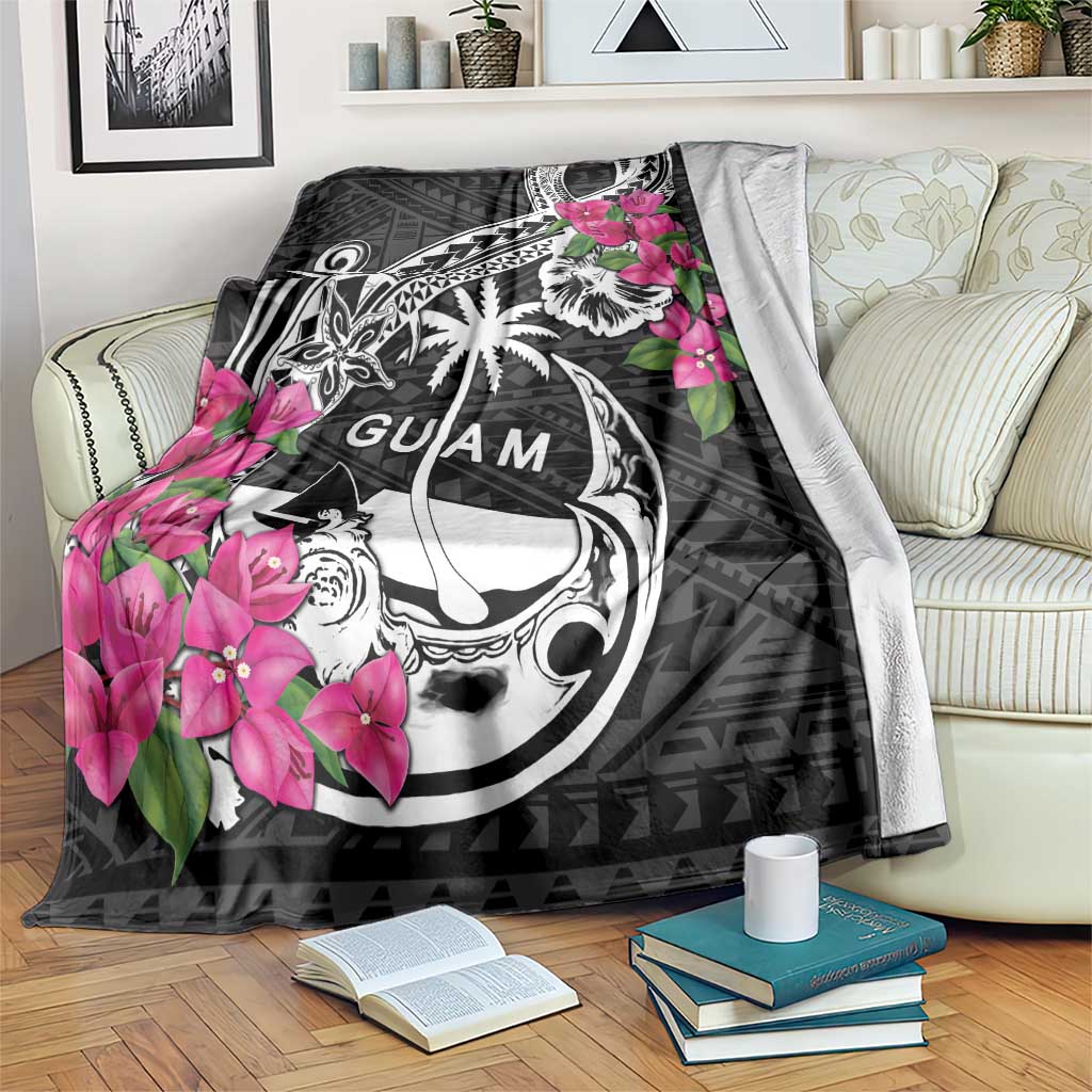 Guam Chamorro Blanket Bougainvillea Black Polynesian Tribal Pattern LT05 Black - Polynesian Pride