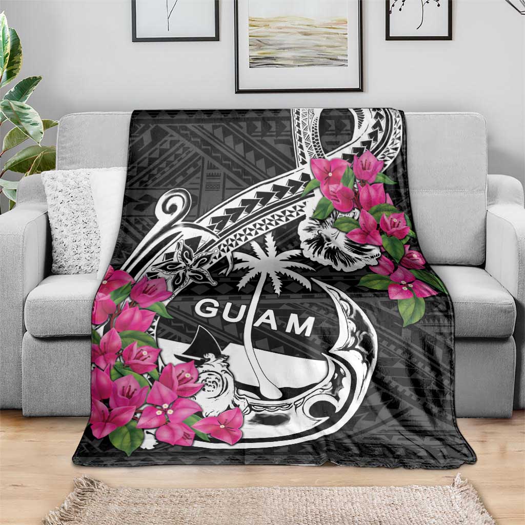 Guam Chamorro Blanket Bougainvillea Black Polynesian Tribal Pattern LT05 - Polynesian Pride